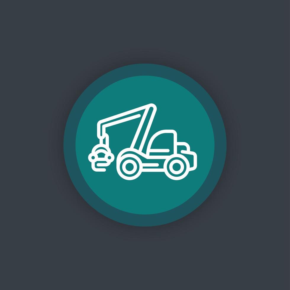 Forest harvester line icon, timber harvesting machine vector sign, round flat icon, vector illustration