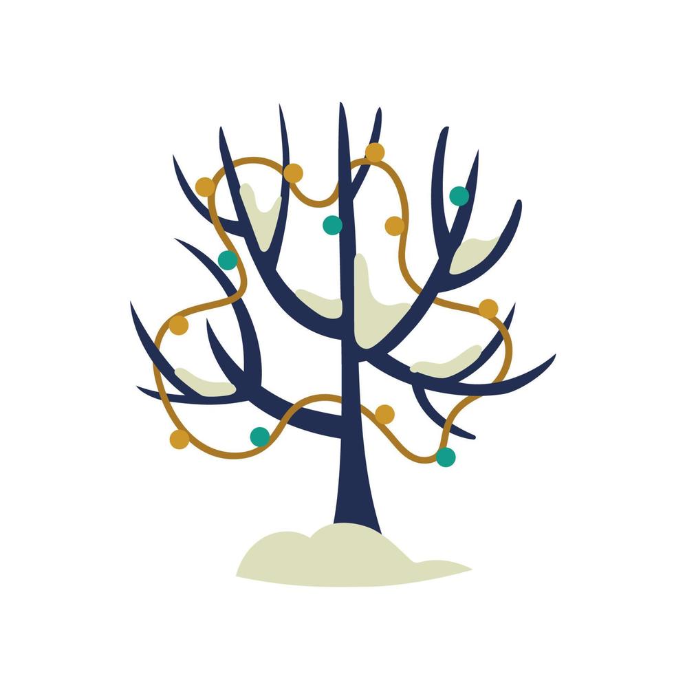 árbol de invierno con guirnalda de año nuevo. humor navideño. imagen vectorial vector