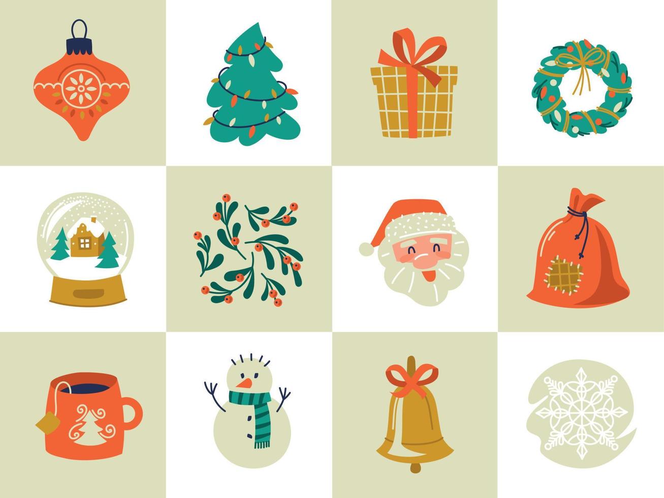 Set of New Year elements. Christmas paraphernalia. Vector image.