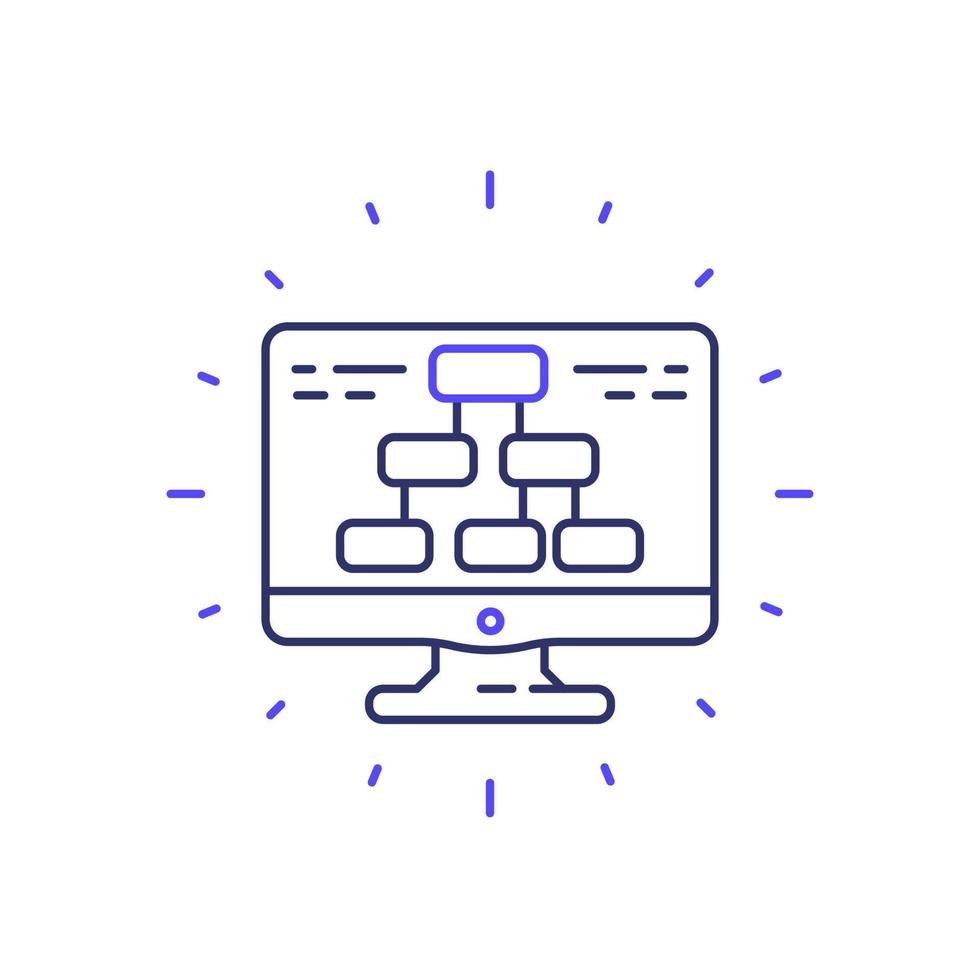 Flow chart in computer line icon vector