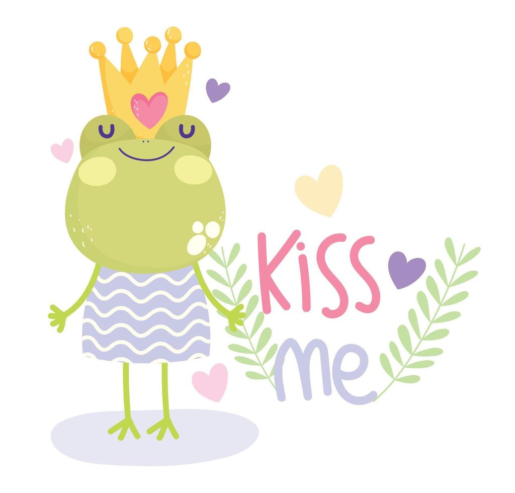 pequeña rana con corona y vestido de dibujos animados lindo texto vector