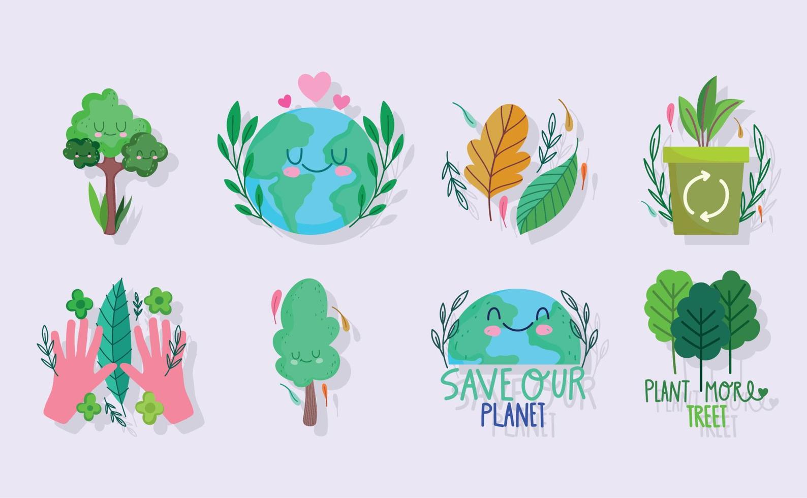 salvar el mundo, ecología plantar árboles y reciclar vector