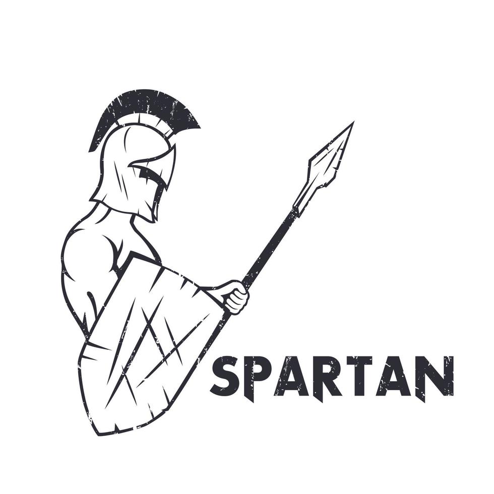 guerrero espartano con lanza y escudo aislado en blanco, antiguo guerrero en casco sosteniendo lucio, ilustración vectorial vector