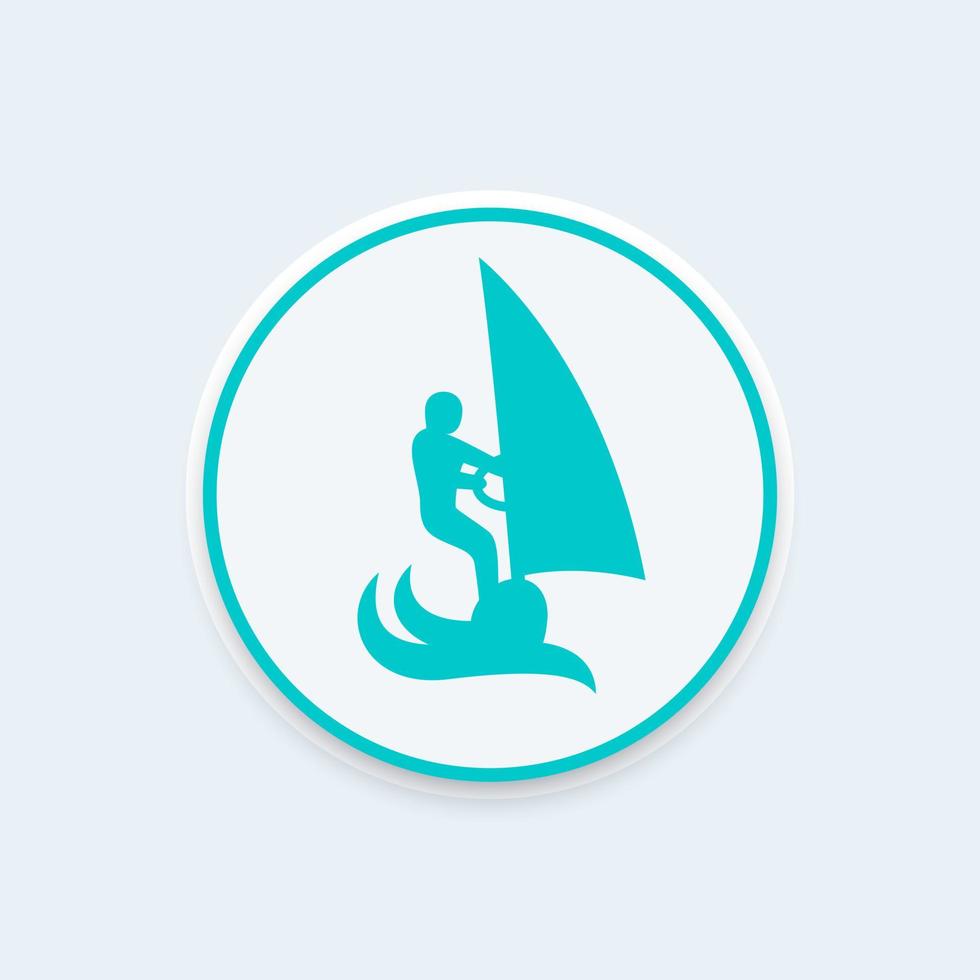 Windsurfing icon, windsurfer vector pictogram on round shape, vector illustration