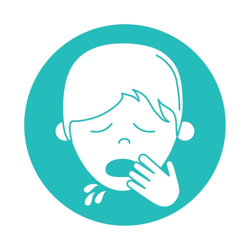 virus covid 19 pandemic boy coughing cover mouth block style icon vector