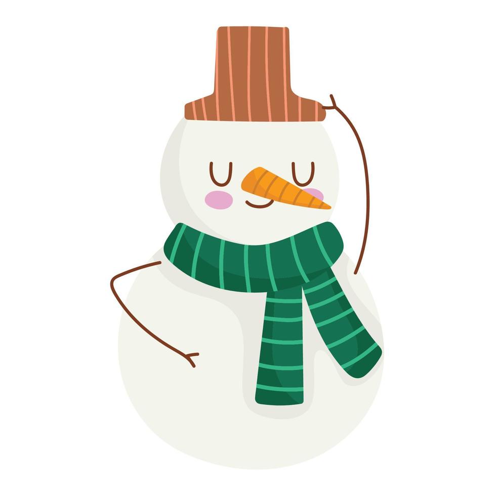 muñeco de nieve de navidad con dibujos animados de sombrero y carf, horario de invierno vector