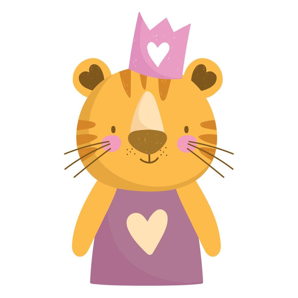 cartoon female tiger with crown animal portrait character vector