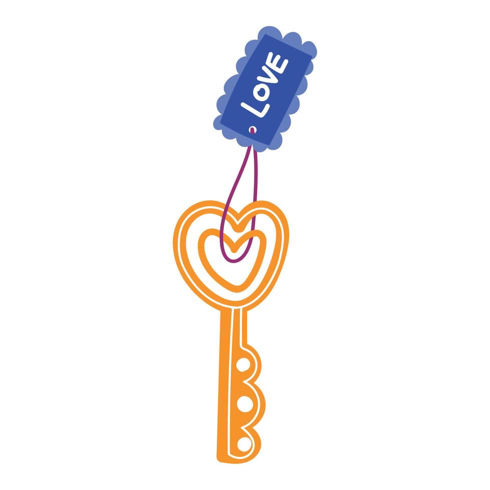 love romantic key and keychain in cartoon style design vector