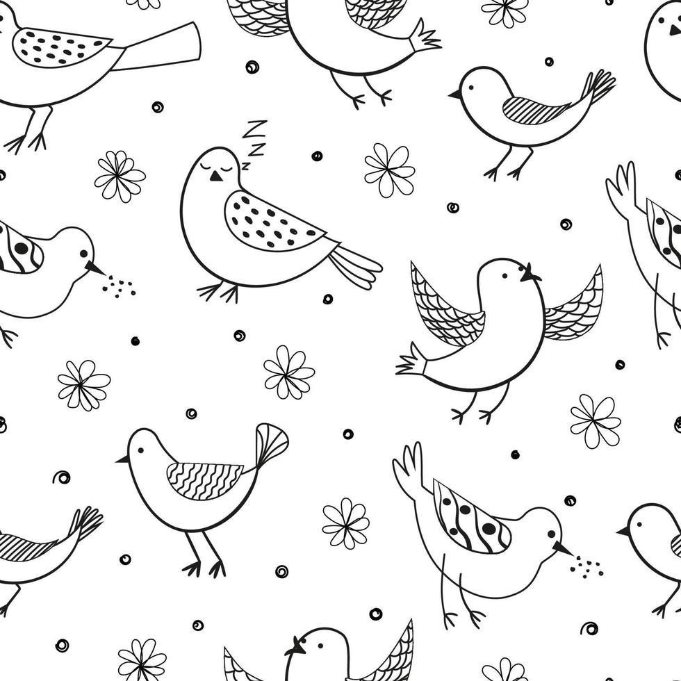 Cute hand-drawn birds pattern vector