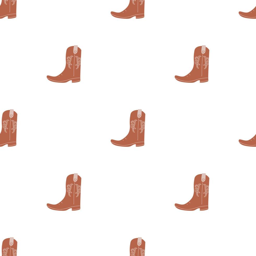 Cowboy boots with ornament seamless pattern. Wild west theme. Hand drawn colored trendy vector illustration on white background