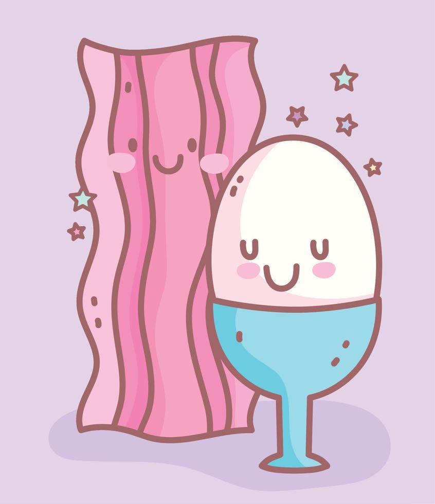boiled egg and bacon menu restaurant food cute vector