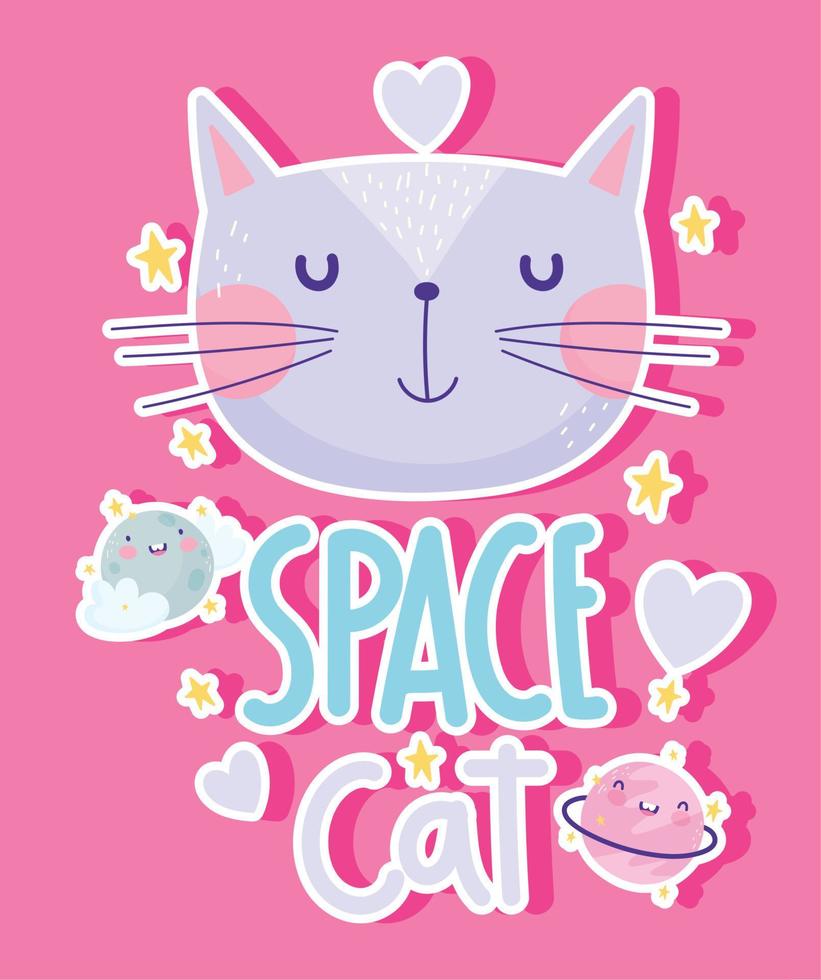 space cat planets stars love cartoon cute text vector