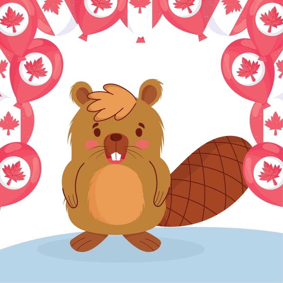 Beaver with canadian balloons of happy canada day vector design