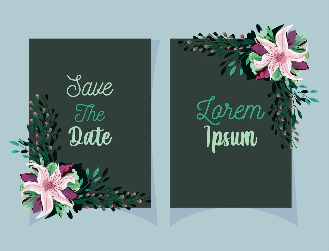 invitación floral de boda, tarjeta de plantilla de acuarela de hojas de flores vector