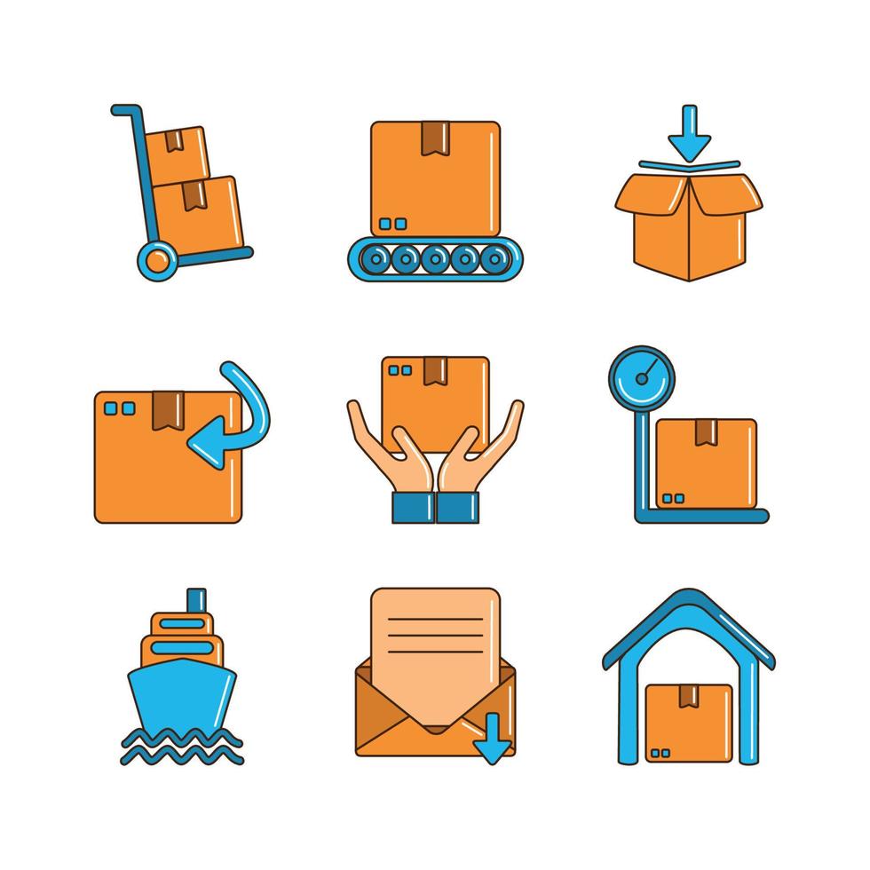 delivery cargo shipping distribution logistic icons set line and fill vector