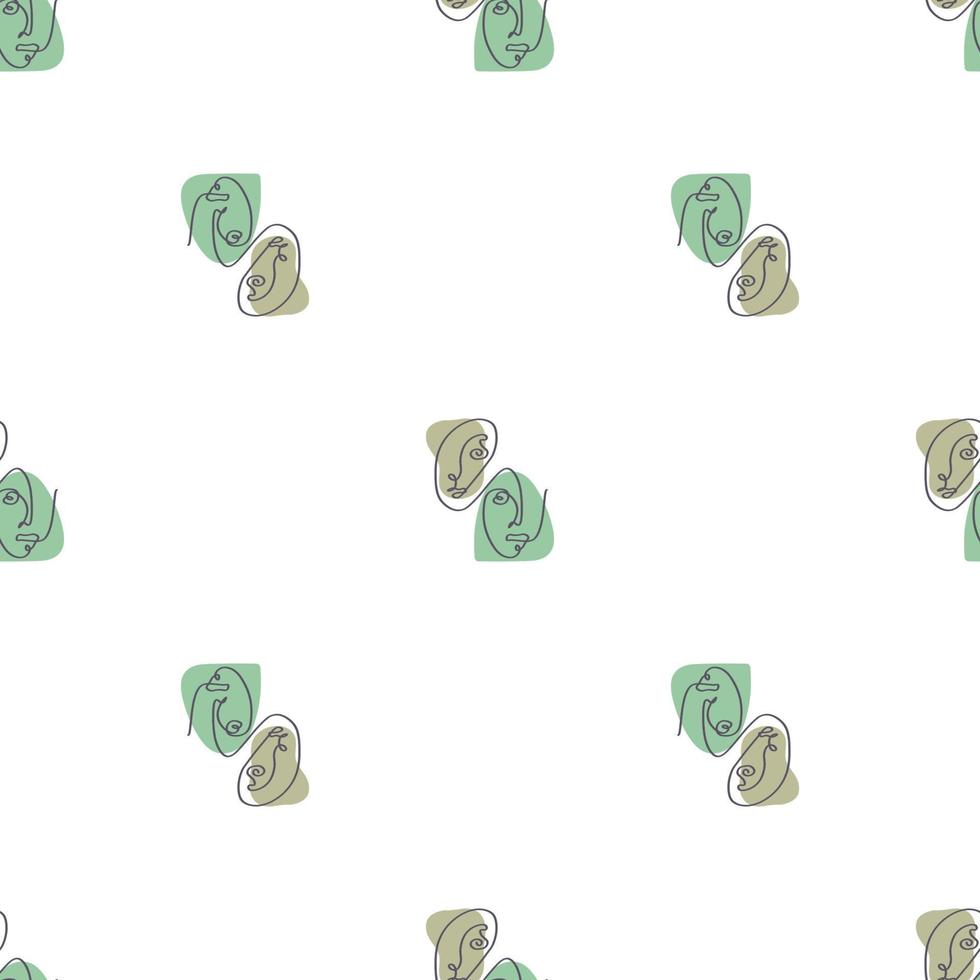 Surreal Faces One Line Seamless Pattern . Abstract Minimalistic Art design for print, cover, wallpaper, Minimal and natural wall art. Vector illustration on white background.