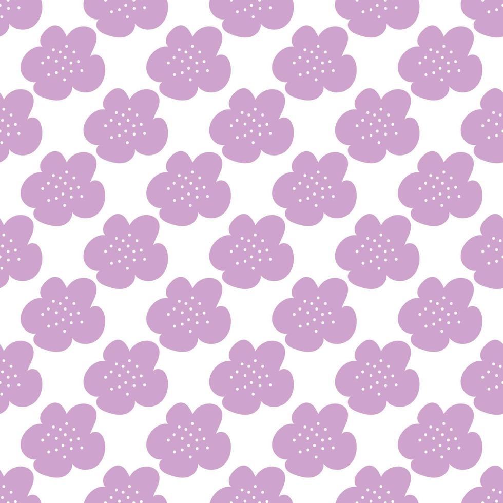 Floral seamless vector pattern with flowers. Spring flora. Simple hand-drawn kids style. Pretty ditsy for fabric, textile, wallpaper. Digital paper in white background
