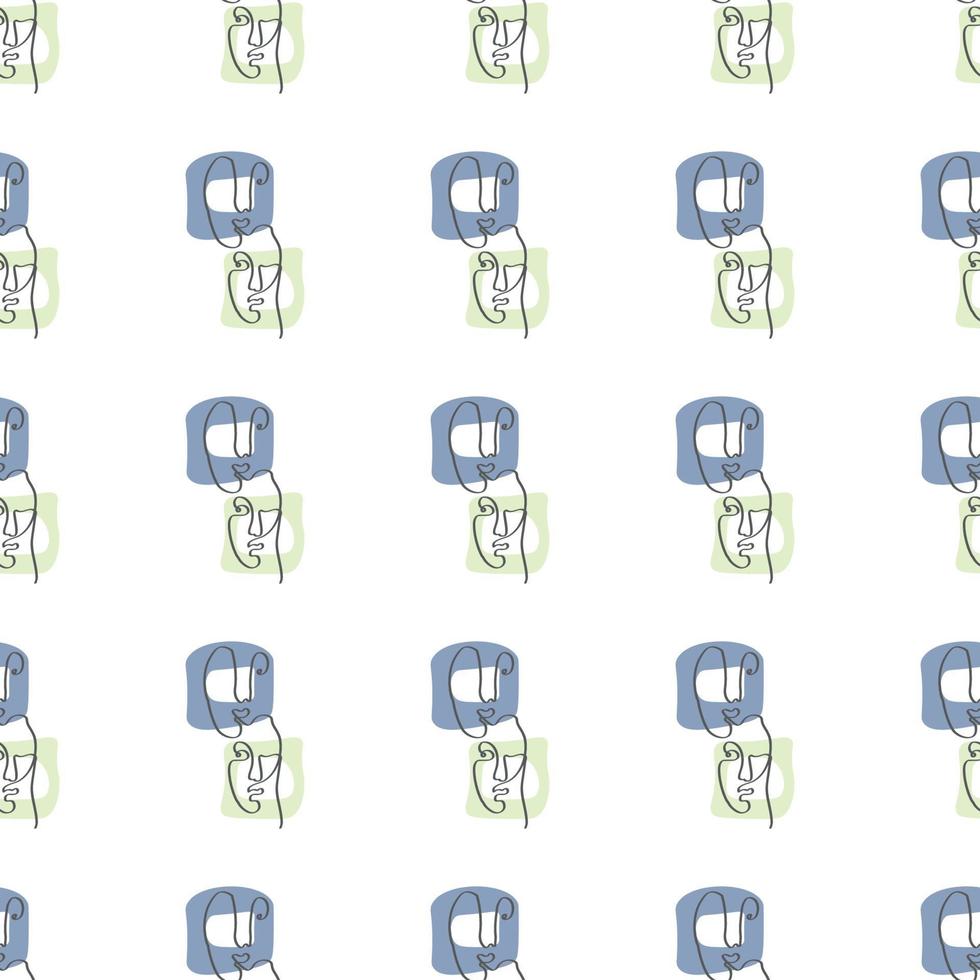 Surreal Faces One Line Seamless Pattern . Abstract Minimalistic Art design for print, cover, wallpaper, Minimal and natural wall art. Vector illustration on white background.