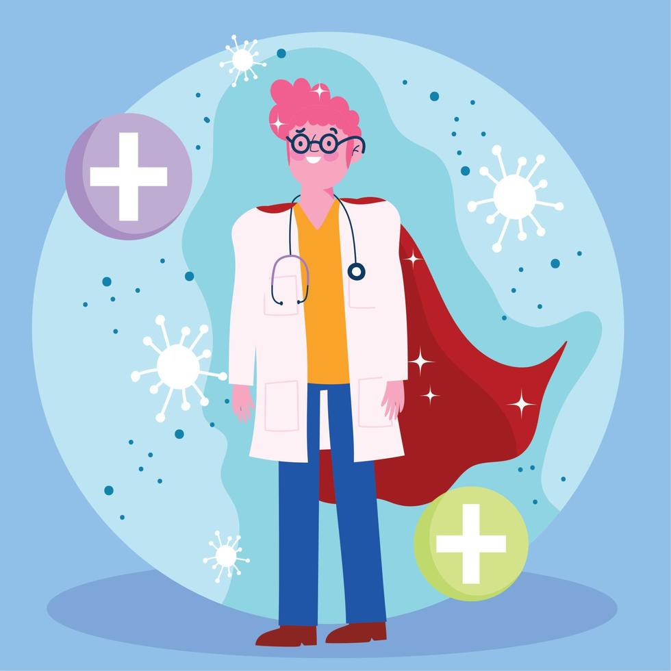 doctor hero, character medical staff professional cartoon vector