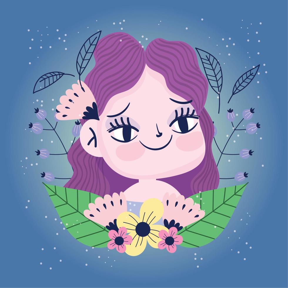 smiling girl with flowers leaves nature botany vector