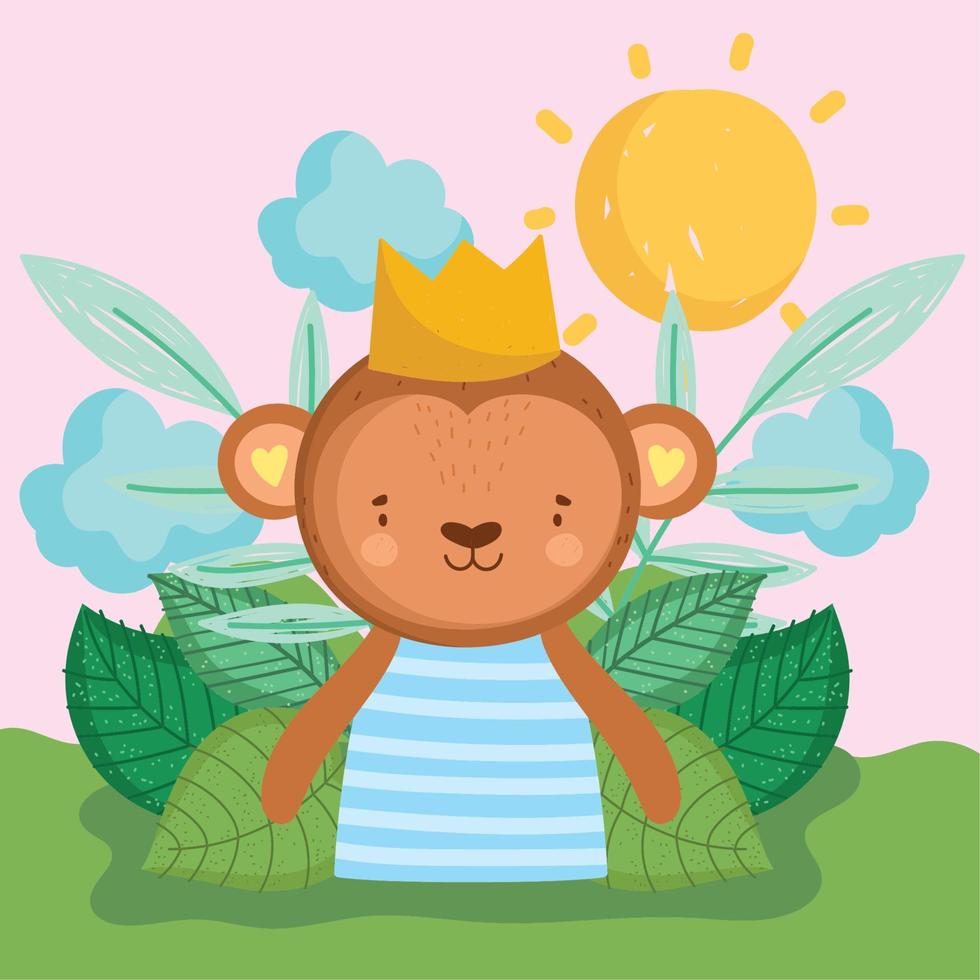 cute monkey with crown animal portrait nature vector