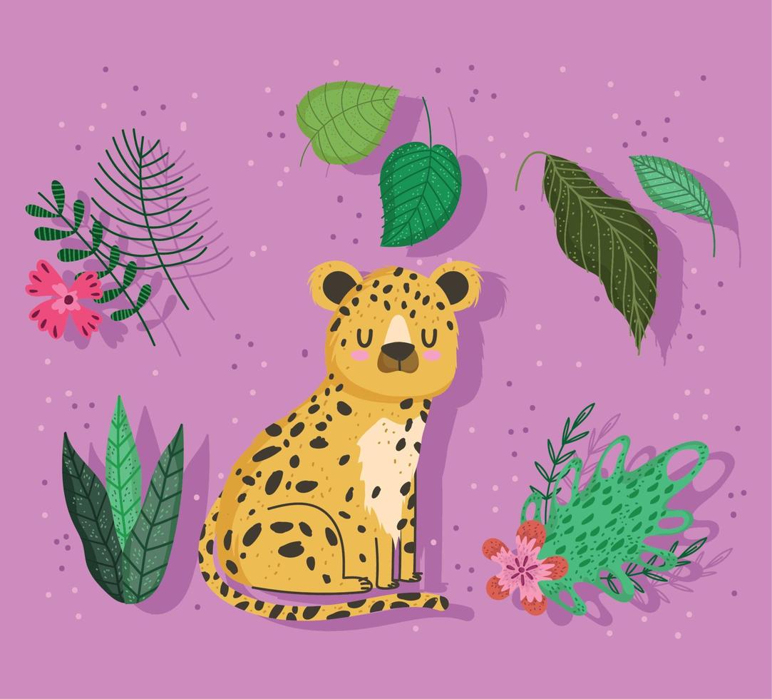 leopard flower leaves foliage animal safari cartoon vector