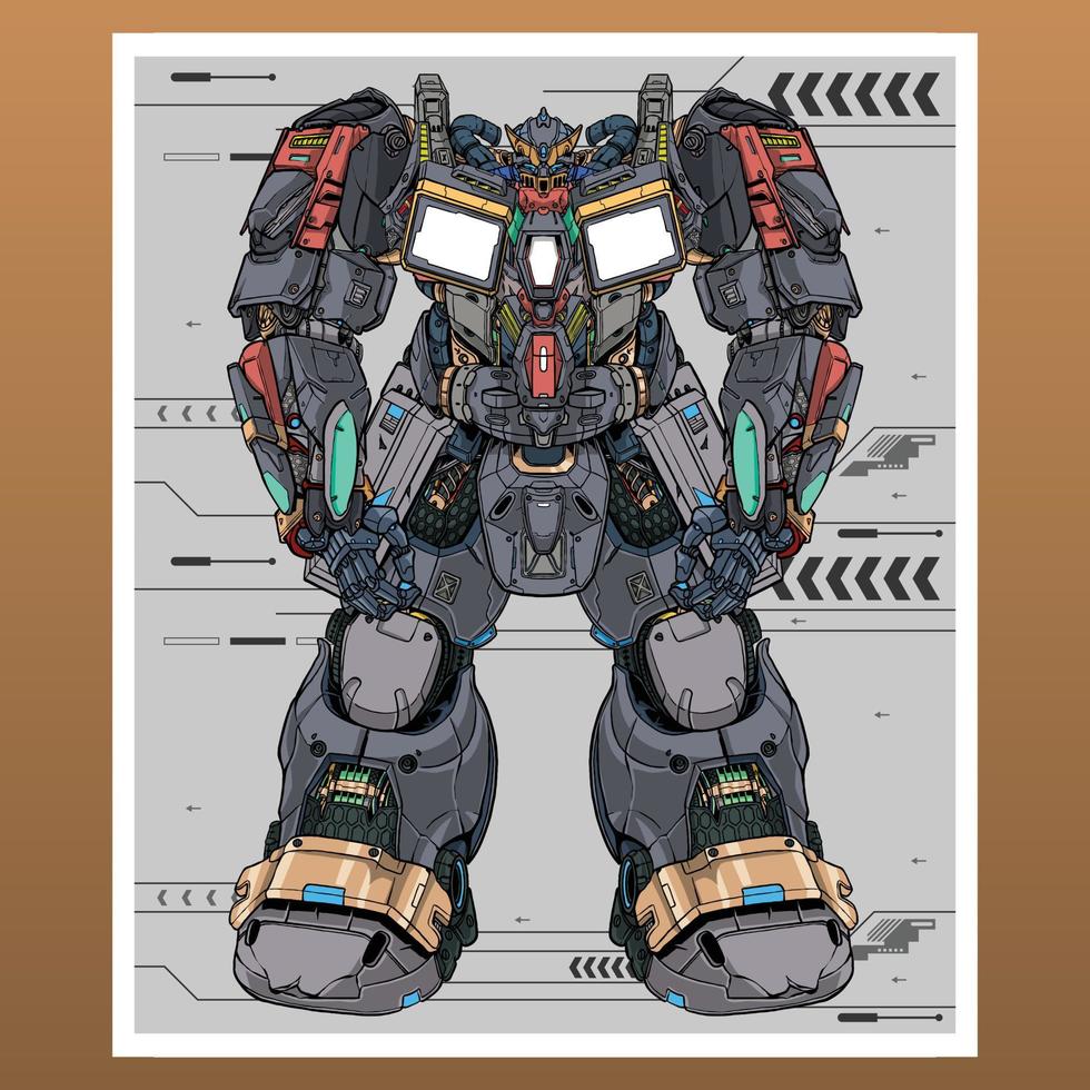 Mecha robot freepik builded by head arm body leg weapon illustration premium vector