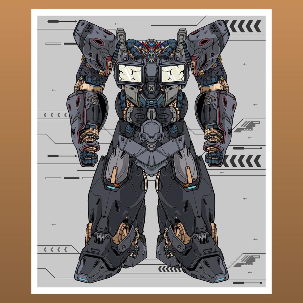 Future mecha robot builded by head arm body leg weapon illustration premium vector