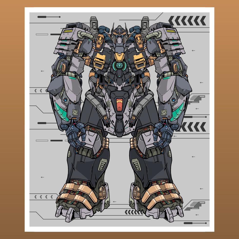 Component mecha robot builded by head arm body leg weapon illustration premium vector