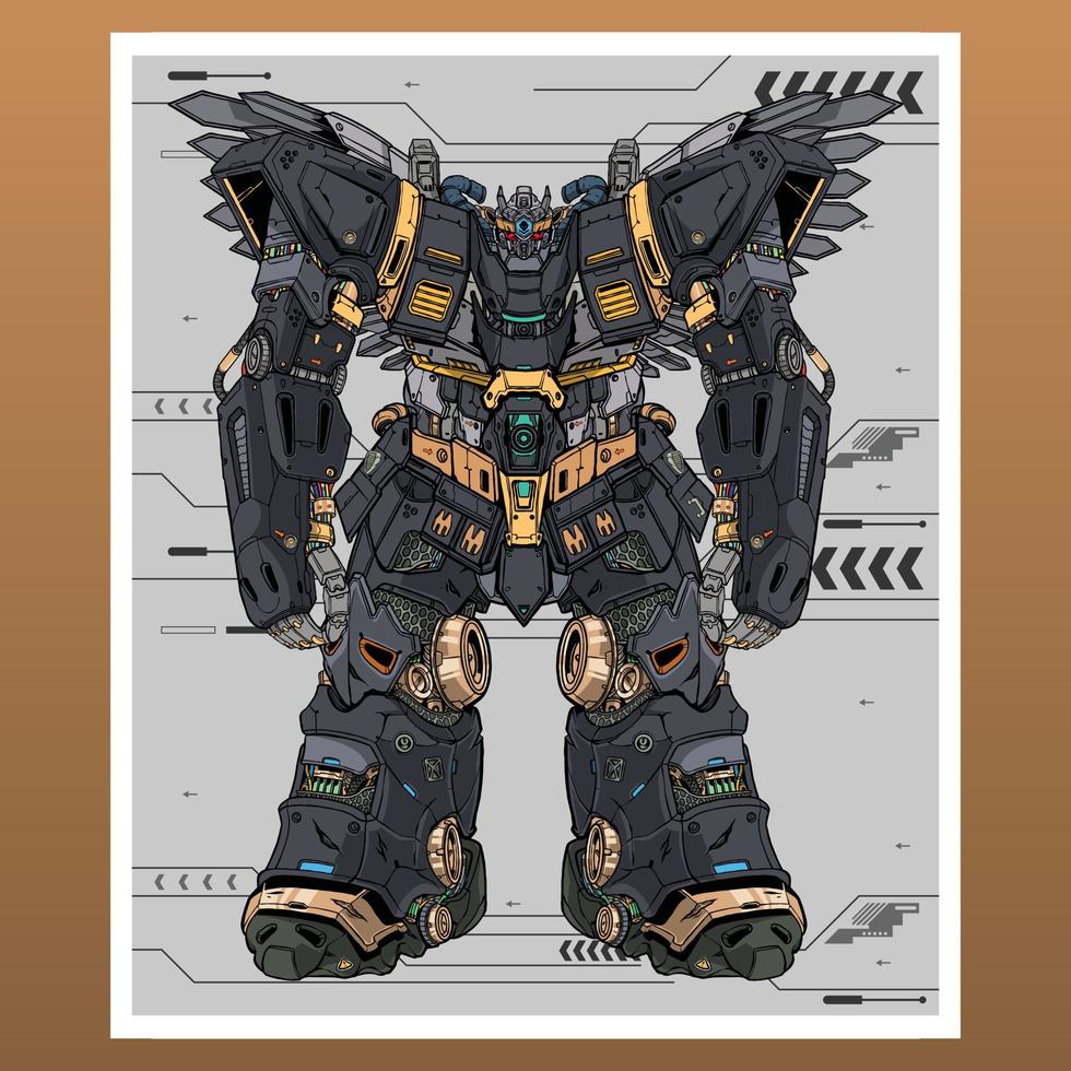 Mobile fight gundam 3d virtual mecha robot builded by head arm body leg weapon illustration vector