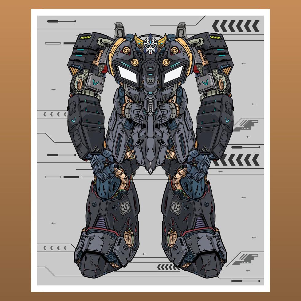 Mecha robot bot builded by head arm body leg weapon illustration premium vector