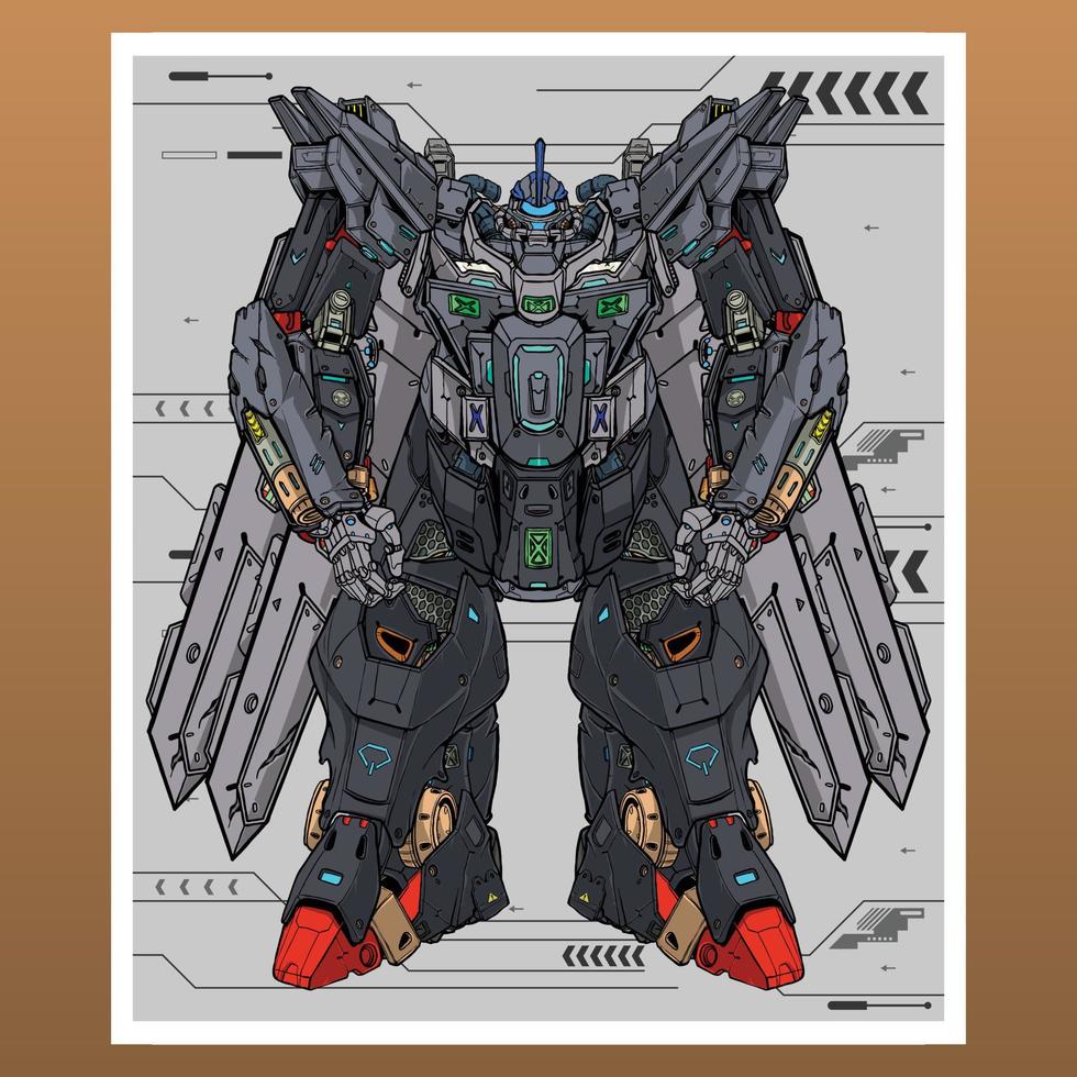 Premium vector king gunpla gundam mecha robot builded by head arm body leg illustration