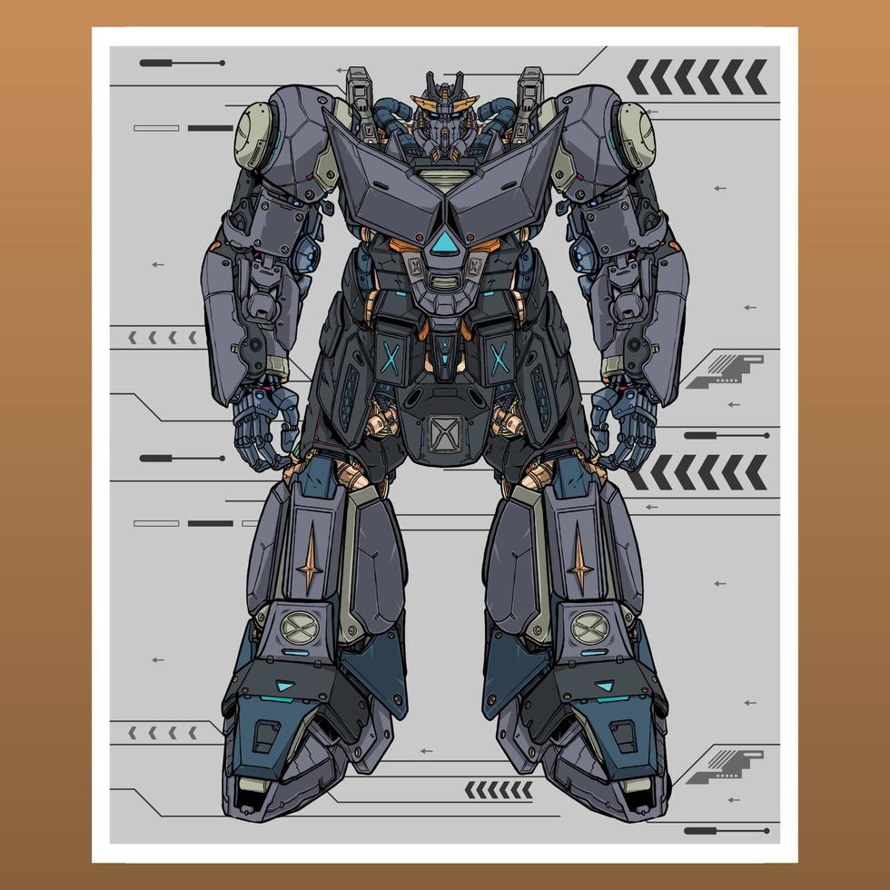 Detail mecha robot gundams builded by head arm body leg weapon illustration premium vector