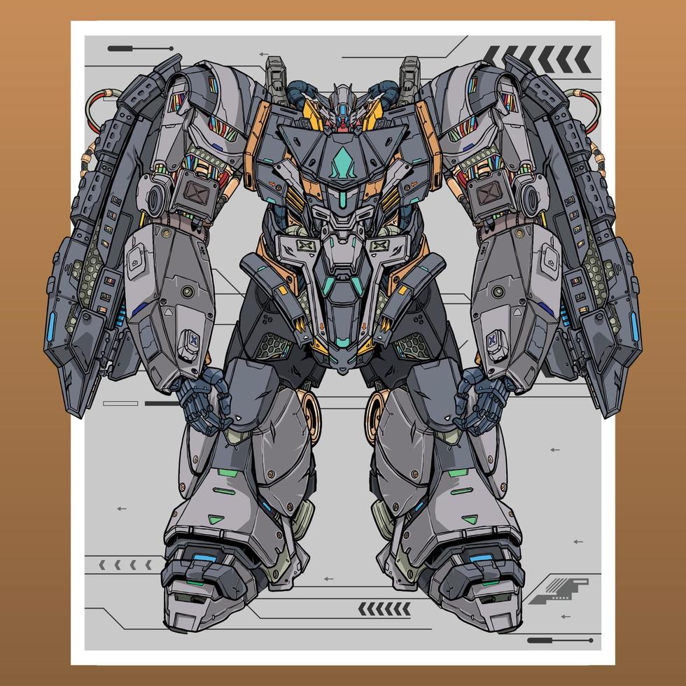 Mobile fight gundam helicopter mecha robot builded by head arm body leg weapon illustration vector