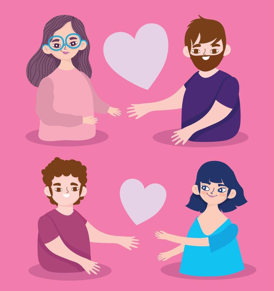 couple with love hearts romantic cartoon characters vector