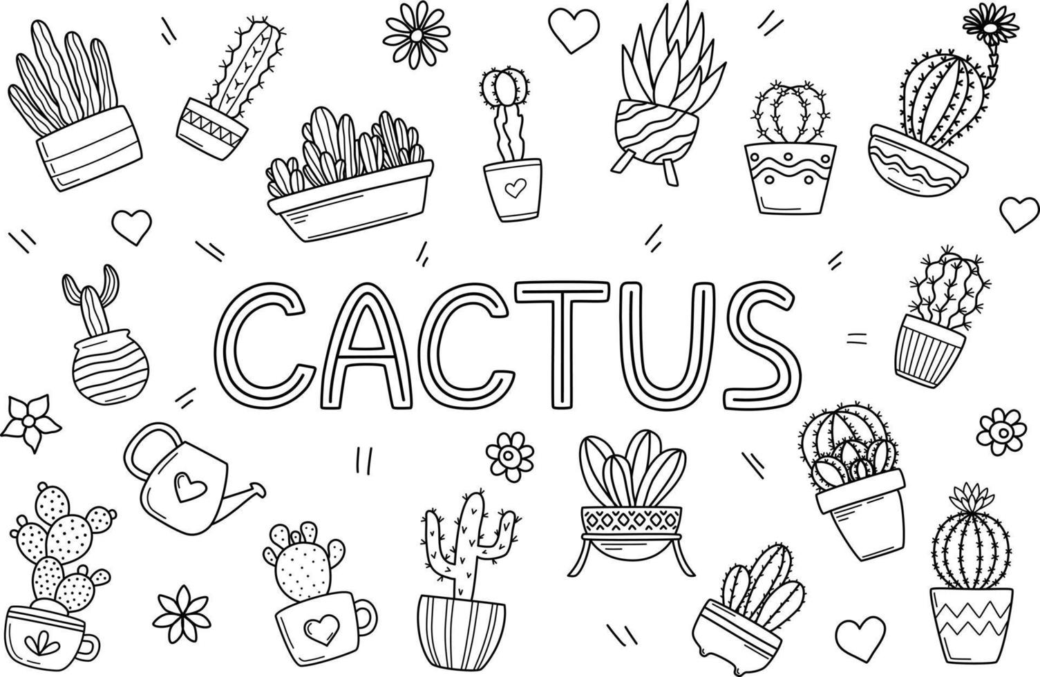 Cacti in flower pots doodle set vector