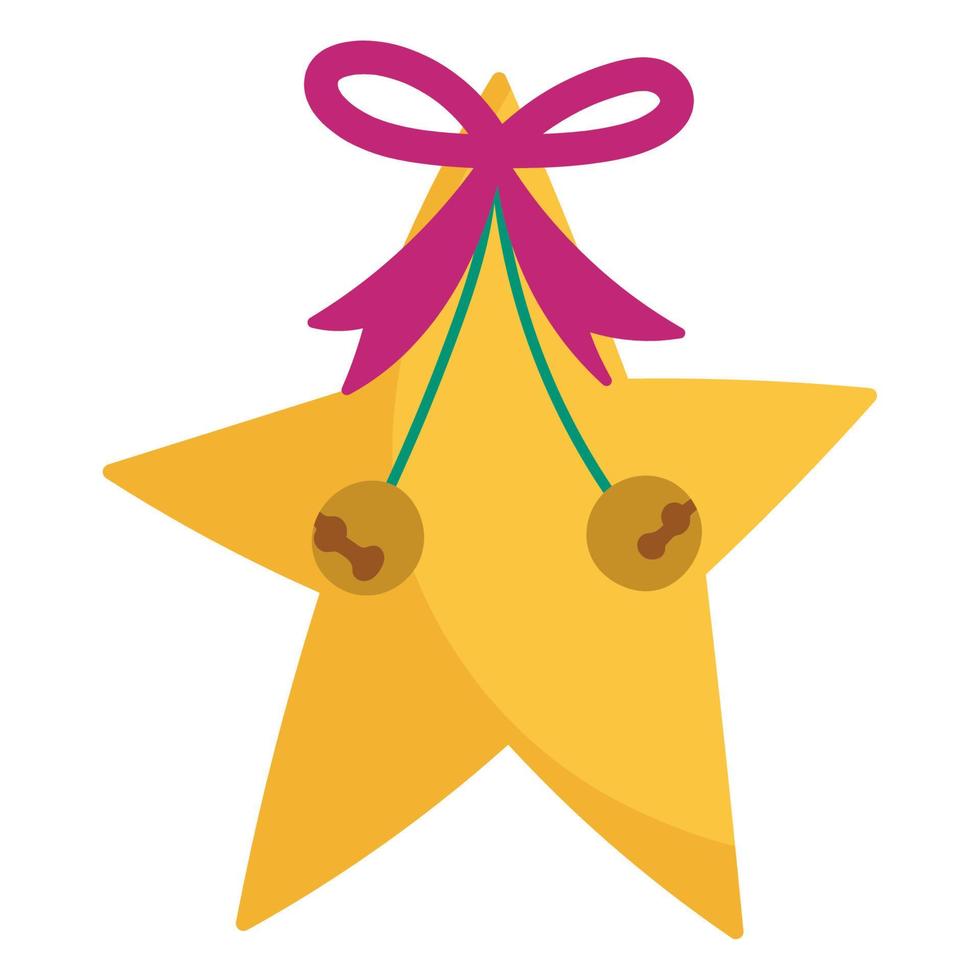 merry christmas star with bells decoration and celebration icon vector