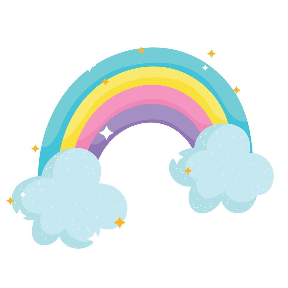 rainbow clouds magic fantasy cartoon icon vector