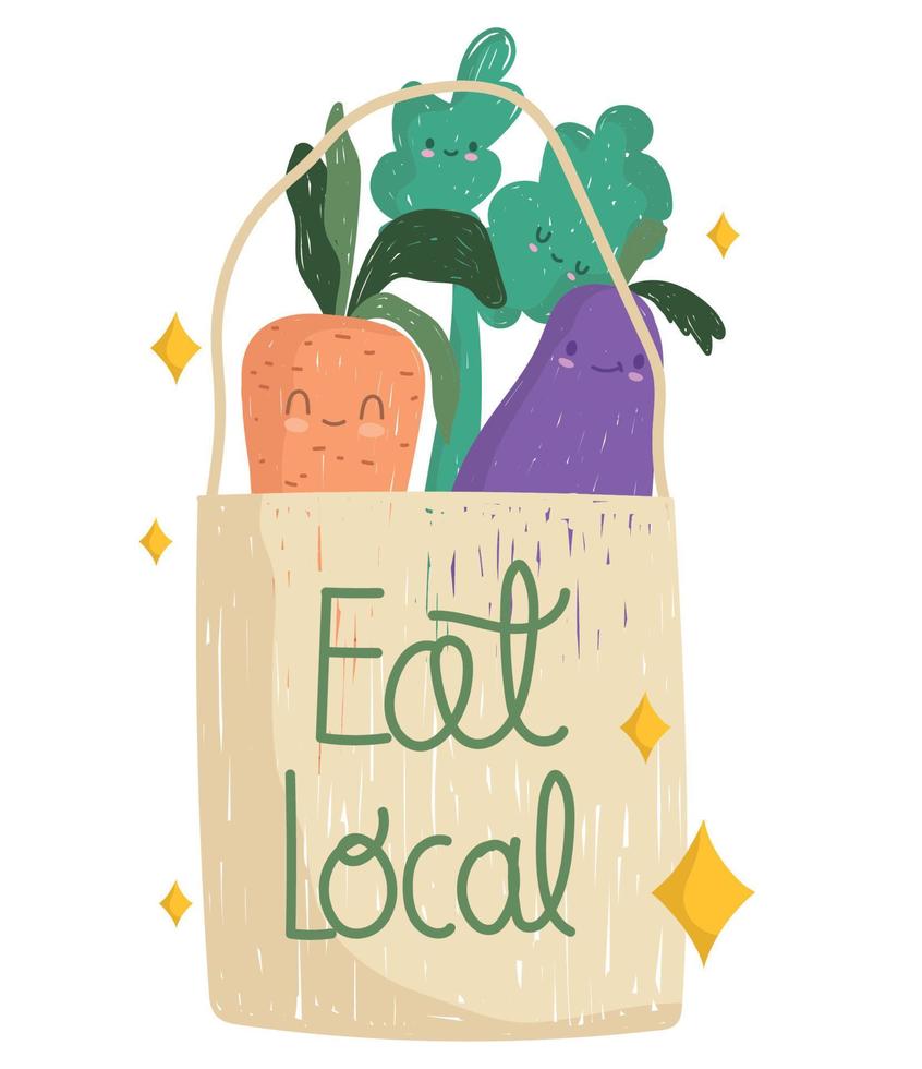 eat local grocery bag with fresh vegetables cartoon vector