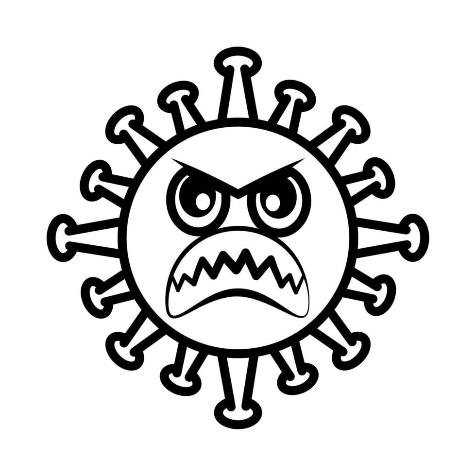 virus emoticon, covid-19 emoji character infection, angry face, line cartoon style vector