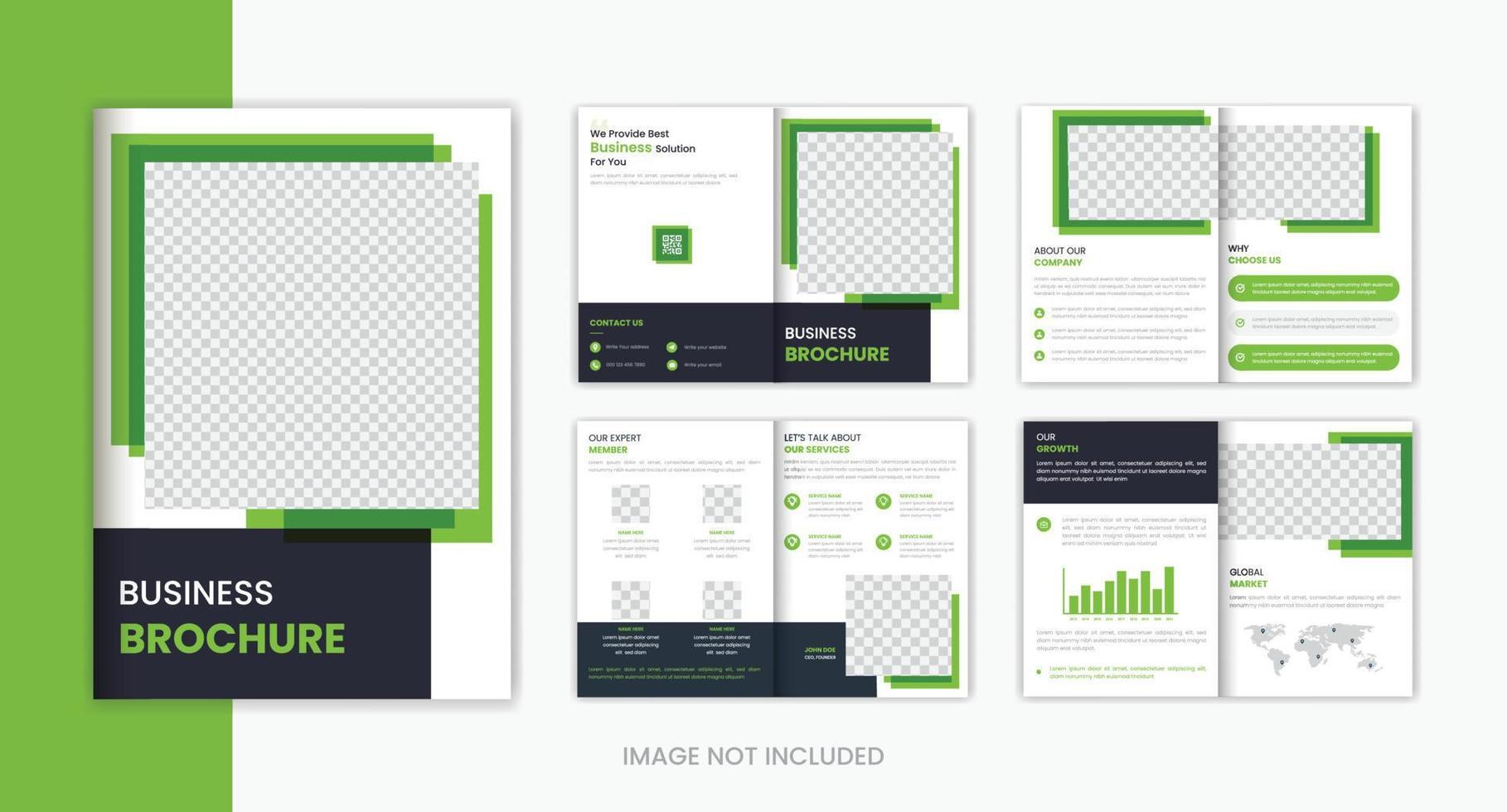 Green corporate 8 pages brochure design template, business brochure vector