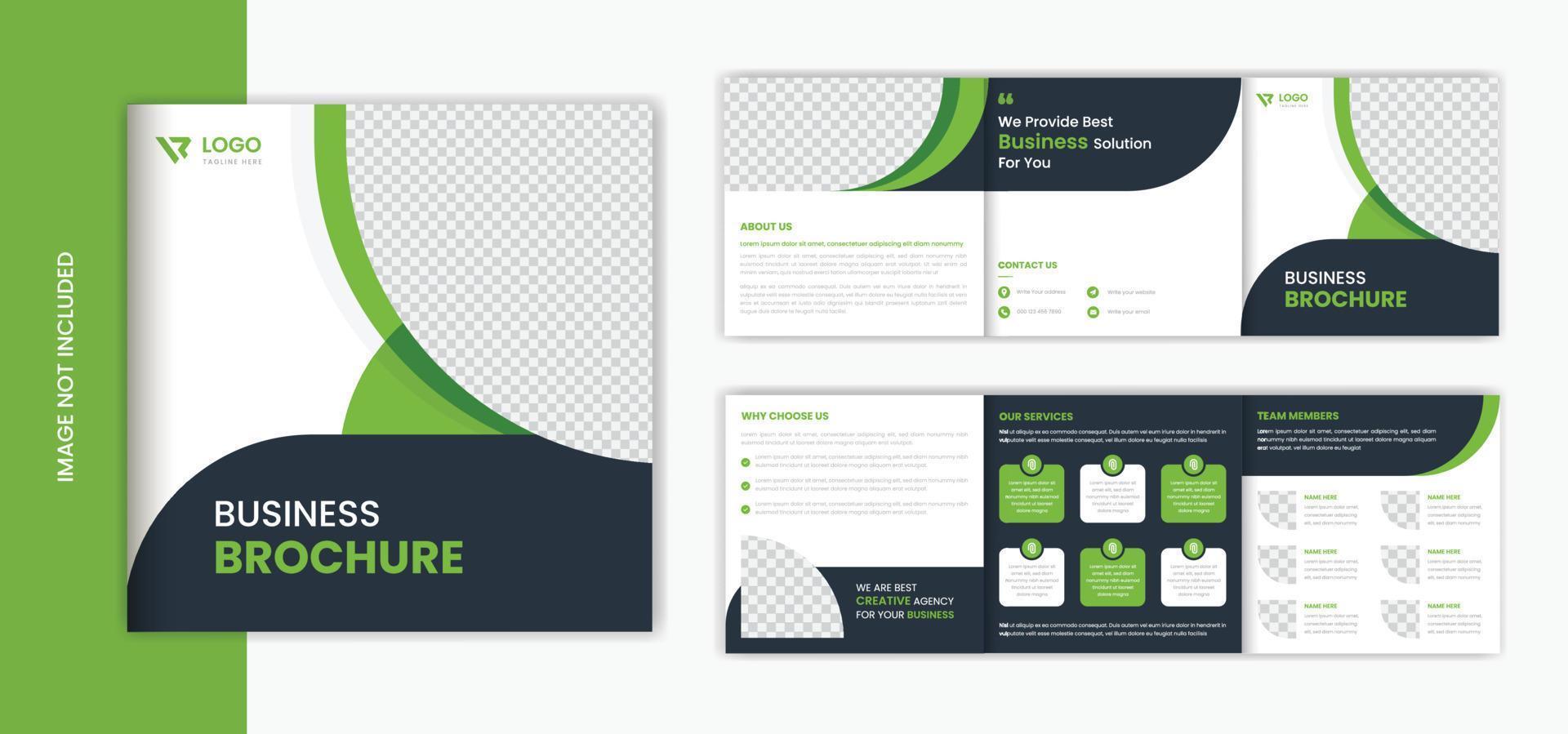 plantilla de diseño de folleto tríptico corporativo cuadrado verde, vector de diseño de folleto comercial