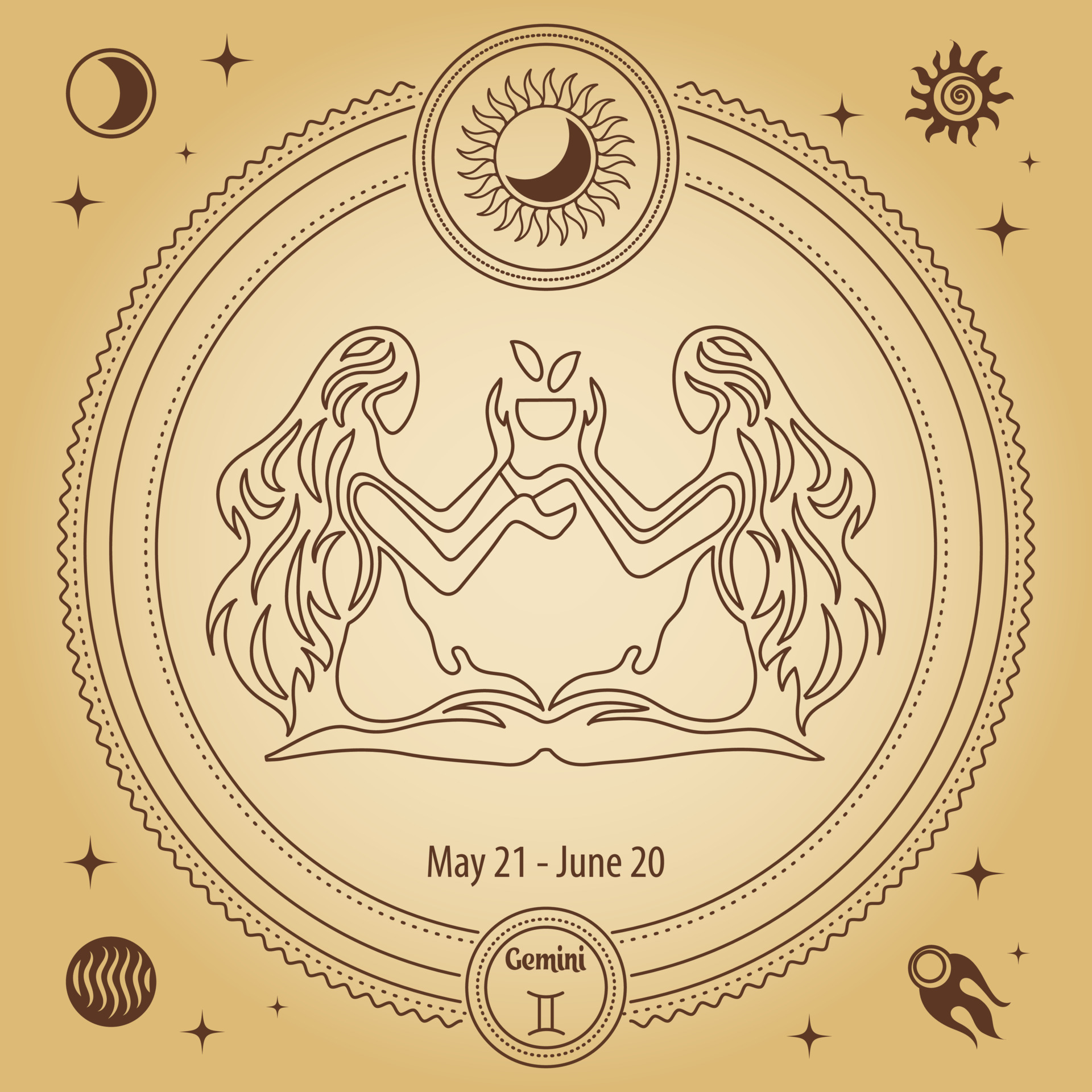signo del zodiaco géminis, signo del horóscopo astrológico. dibujo de
