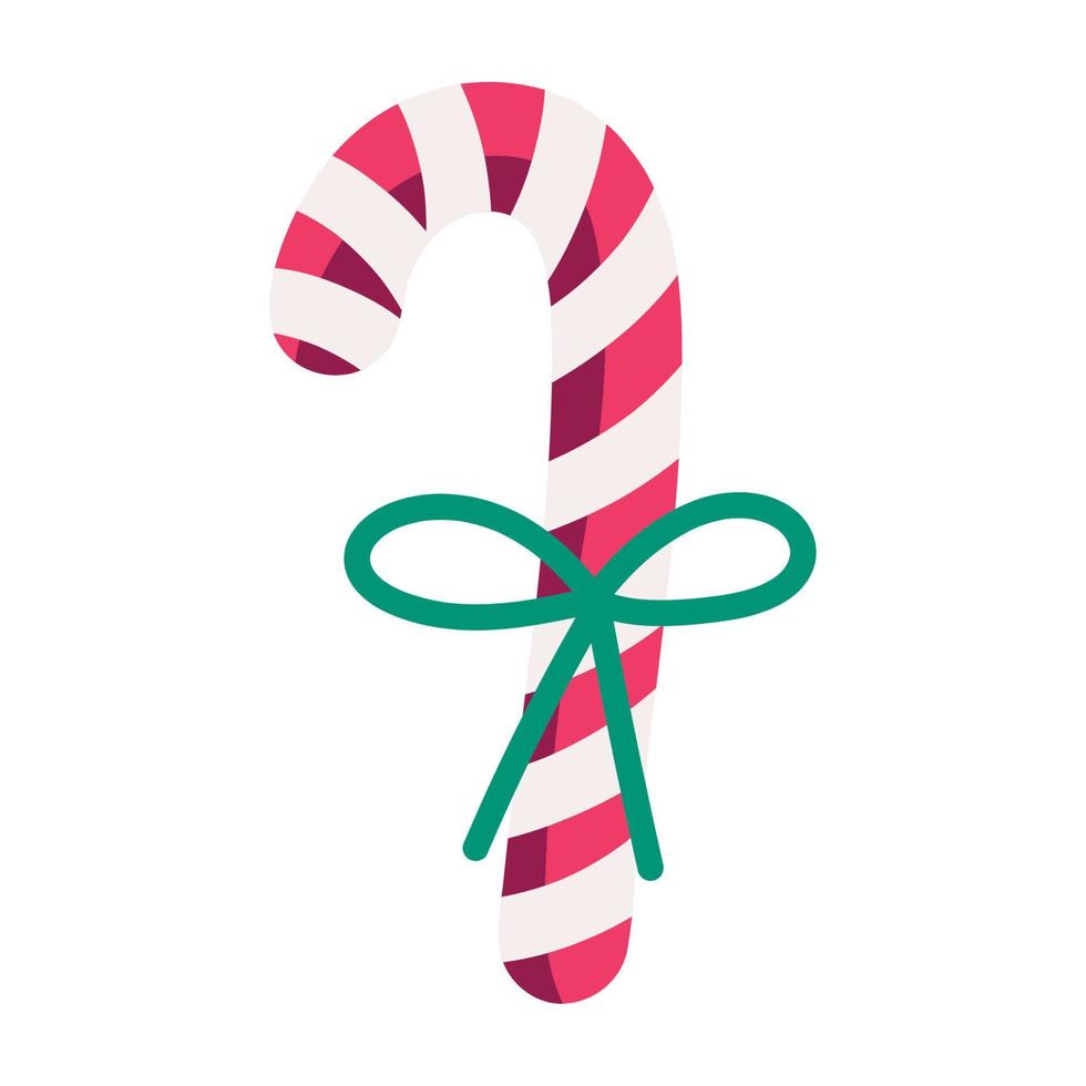 merry christmas candy cane with ribbon decoration and celebration icon vector