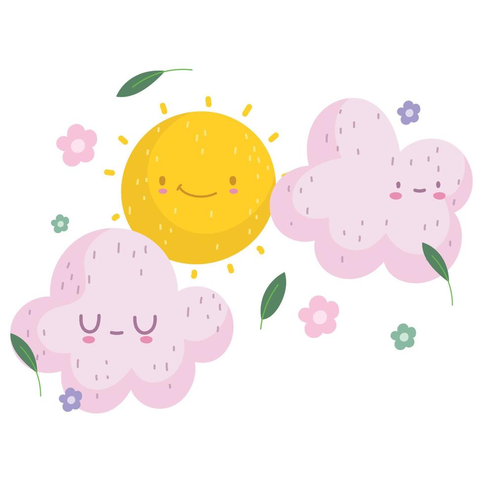 cartoon sunny day flowers leaves nature white background vector