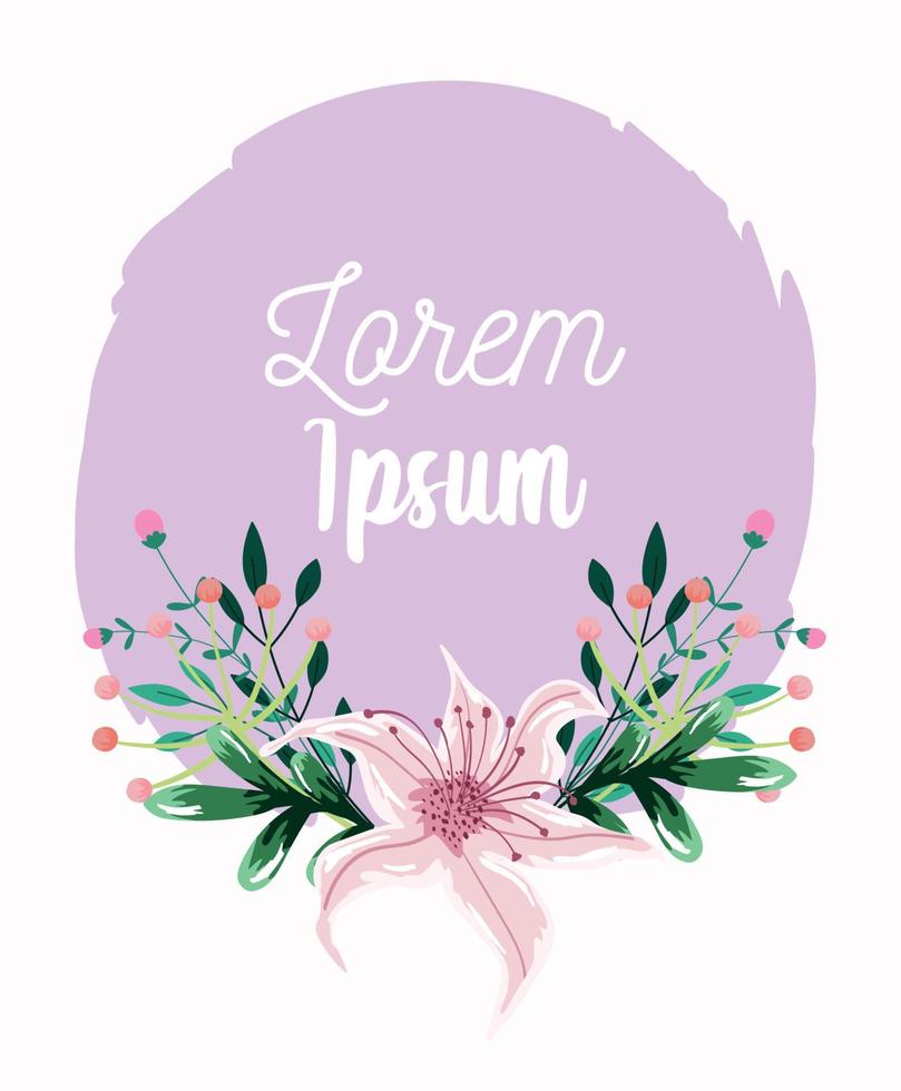 wedding invitation, wreath with flowers and leaves floral template vector