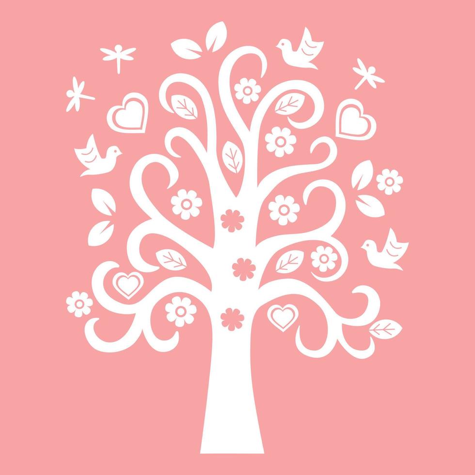 Family tree silhouette vector illustration. White color tree. Paper tree design. Family concept