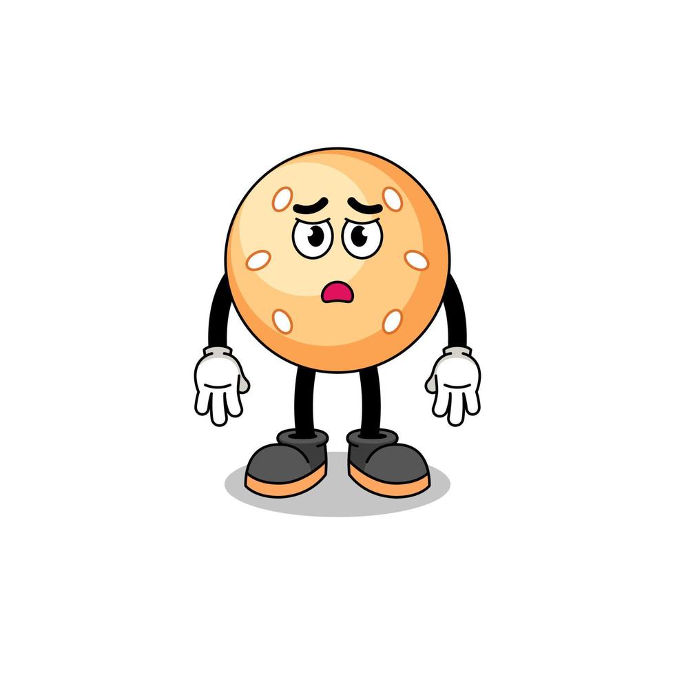 sesame ball cartoon illustration with sad face vector