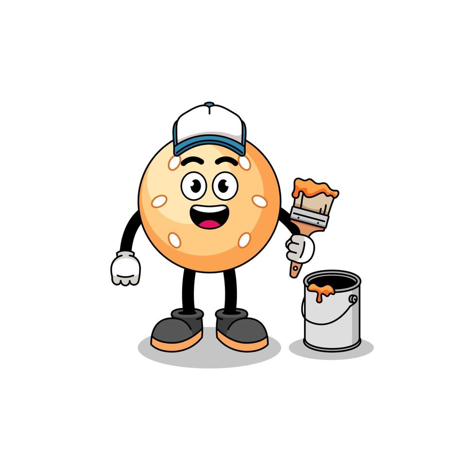 Character mascot of sesame ball as a painter vector