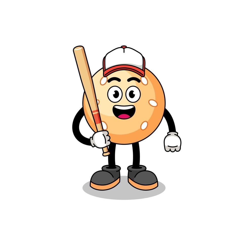 sesame ball mascot cartoon as a baseball player vector